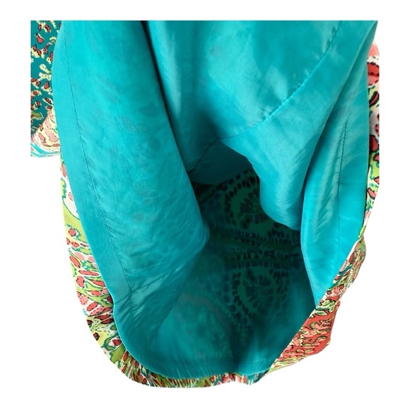 Talbots Silk Cap Sleeve Boat Neck Shift Dress Blue Coral Pink Knee Length  S 10 - Picture 7 of 16